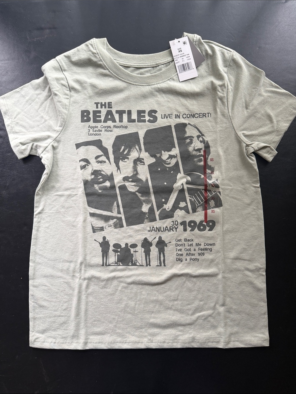 The Beatles Graphic Tee - Sage Green with Black Print - NWT